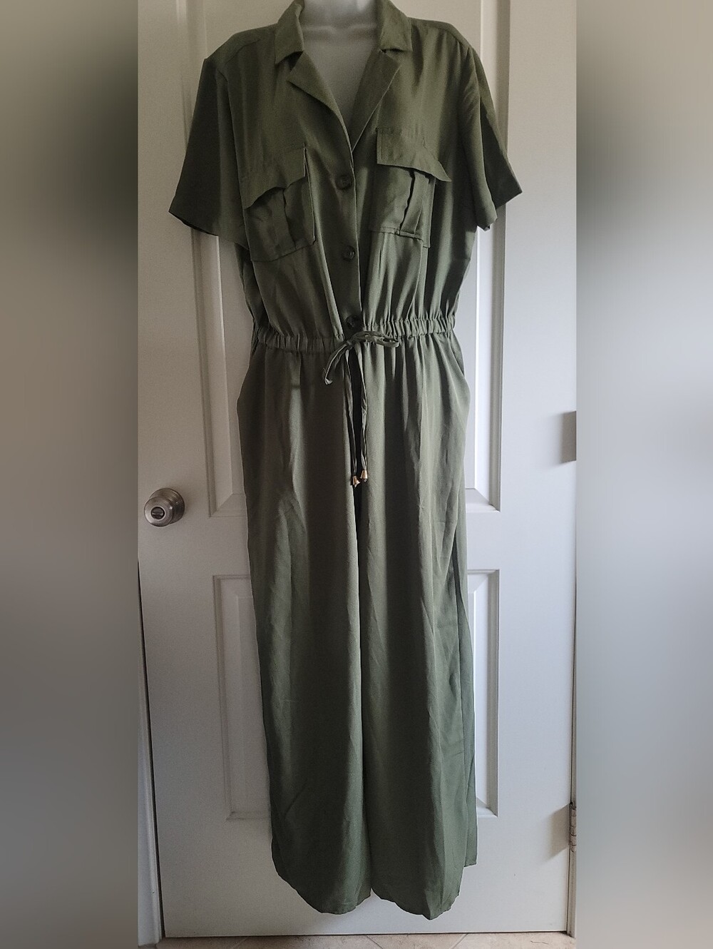 Olive Green Drawstring Jumpsuit - Women